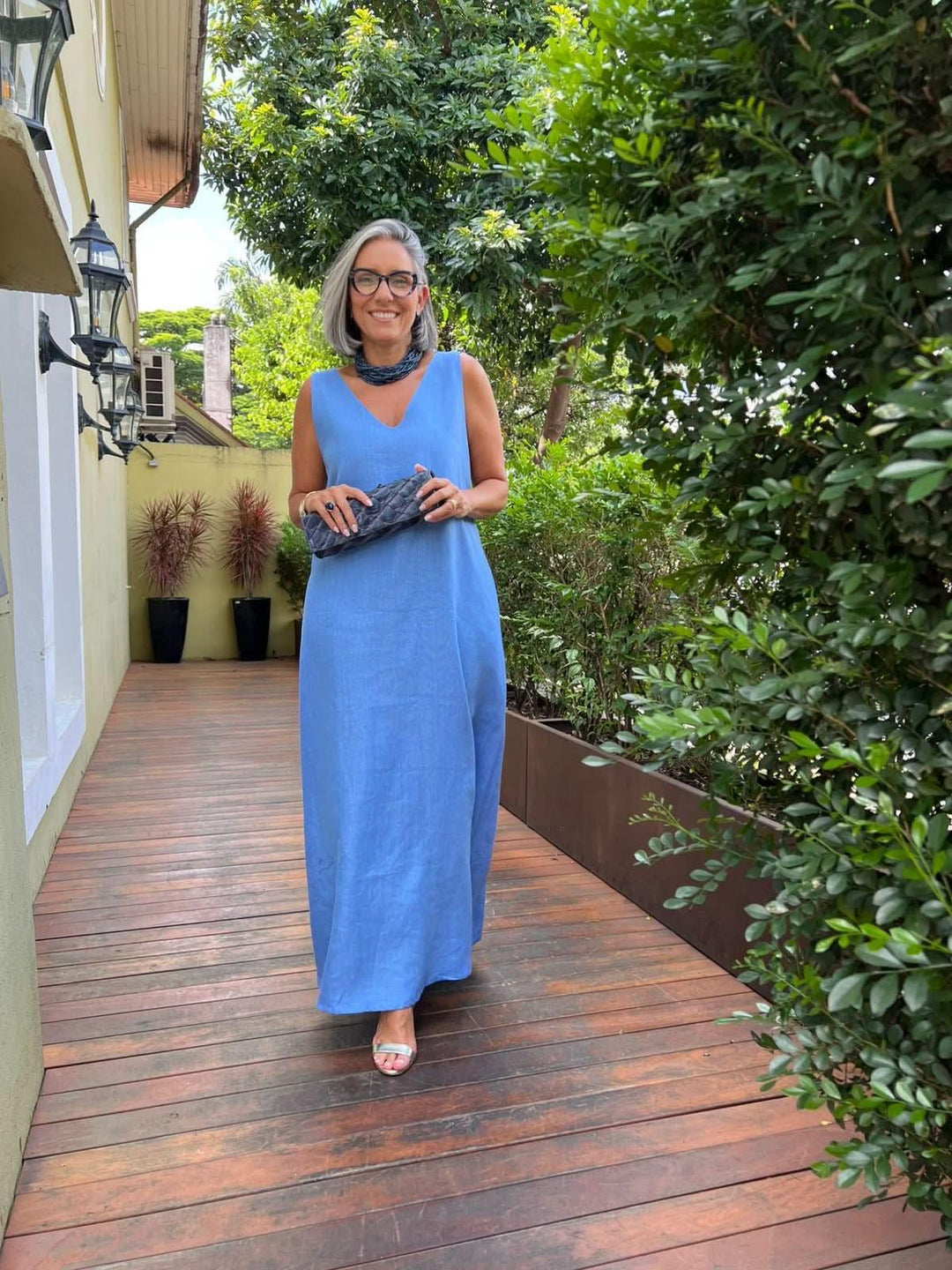 Vestido Paula Linho Azul EZILDINHA