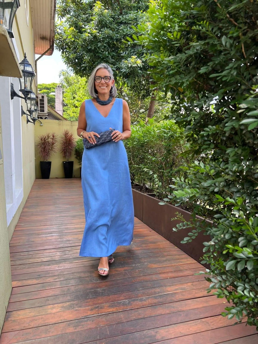 Vestido Paula Linho Azul EZILDINHA