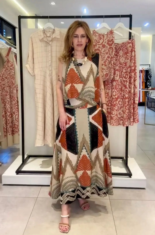 Conjunto de Saia Viscose com Seda EZILDINHA (PRÉ-VENDA)