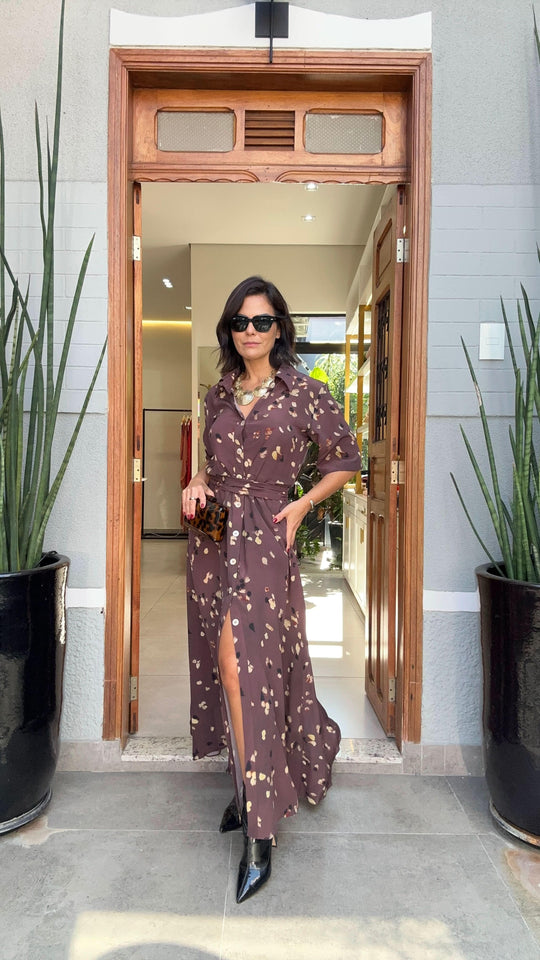 Vestido Chemisier Seda Pura Uva EZILDINHA