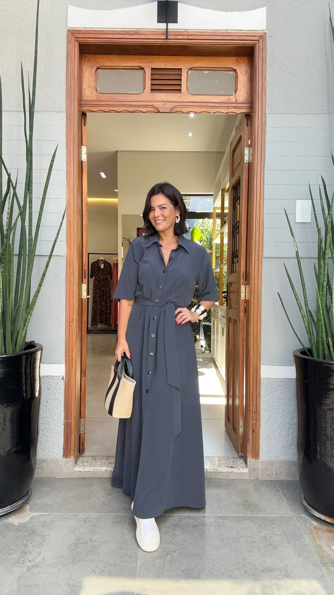 Vestido Chemisier Seda Pura Chumbo EZILDINHA