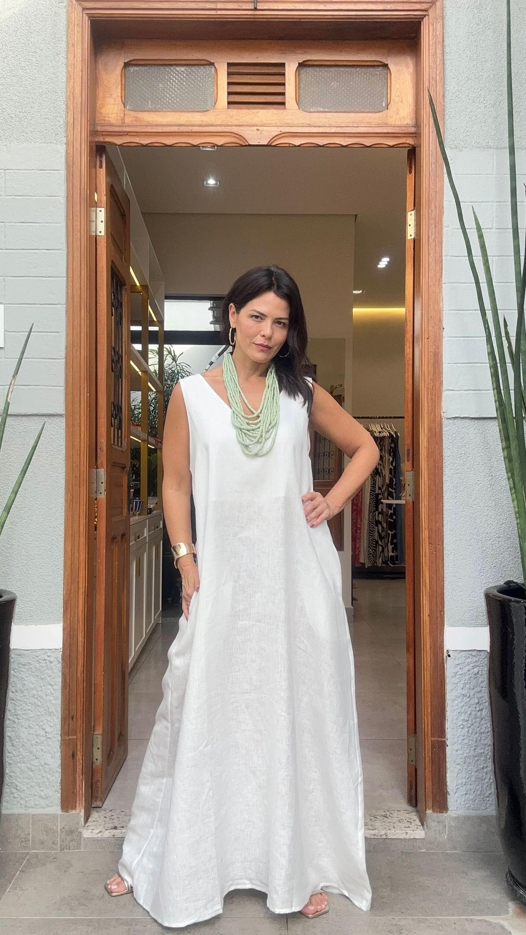 Vestido Paula Linho Off White EZILDINHA