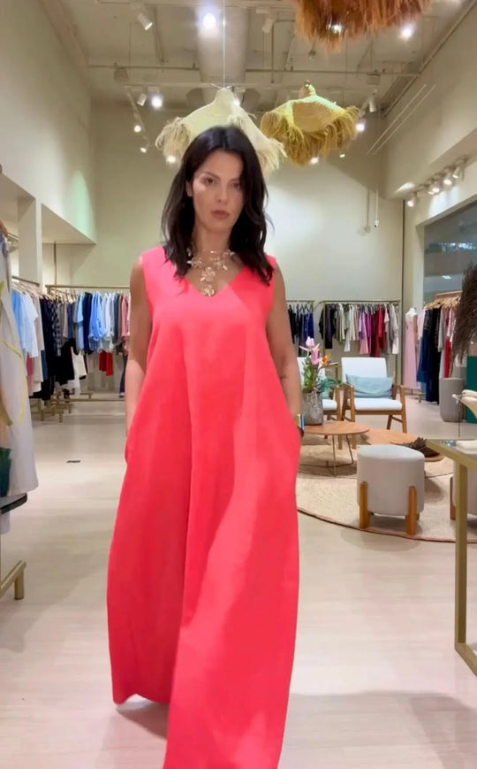 Vestido Paula Linho Cereja EZILDINHA