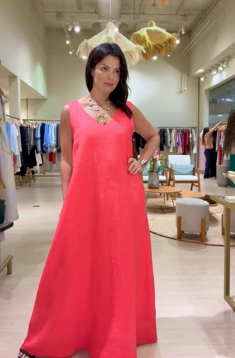 Vestido Paula Linho Cereja EZILDINHA