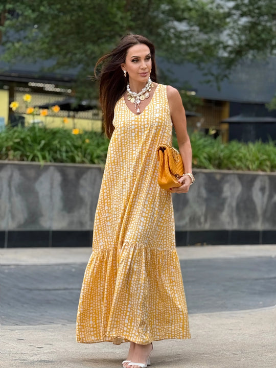 Vestido Pedrinhas Amarelo EZILDINHA