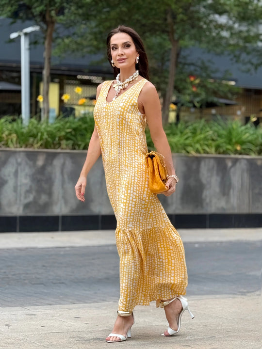 Vestido Pedrinhas Amarelo EZILDINHA