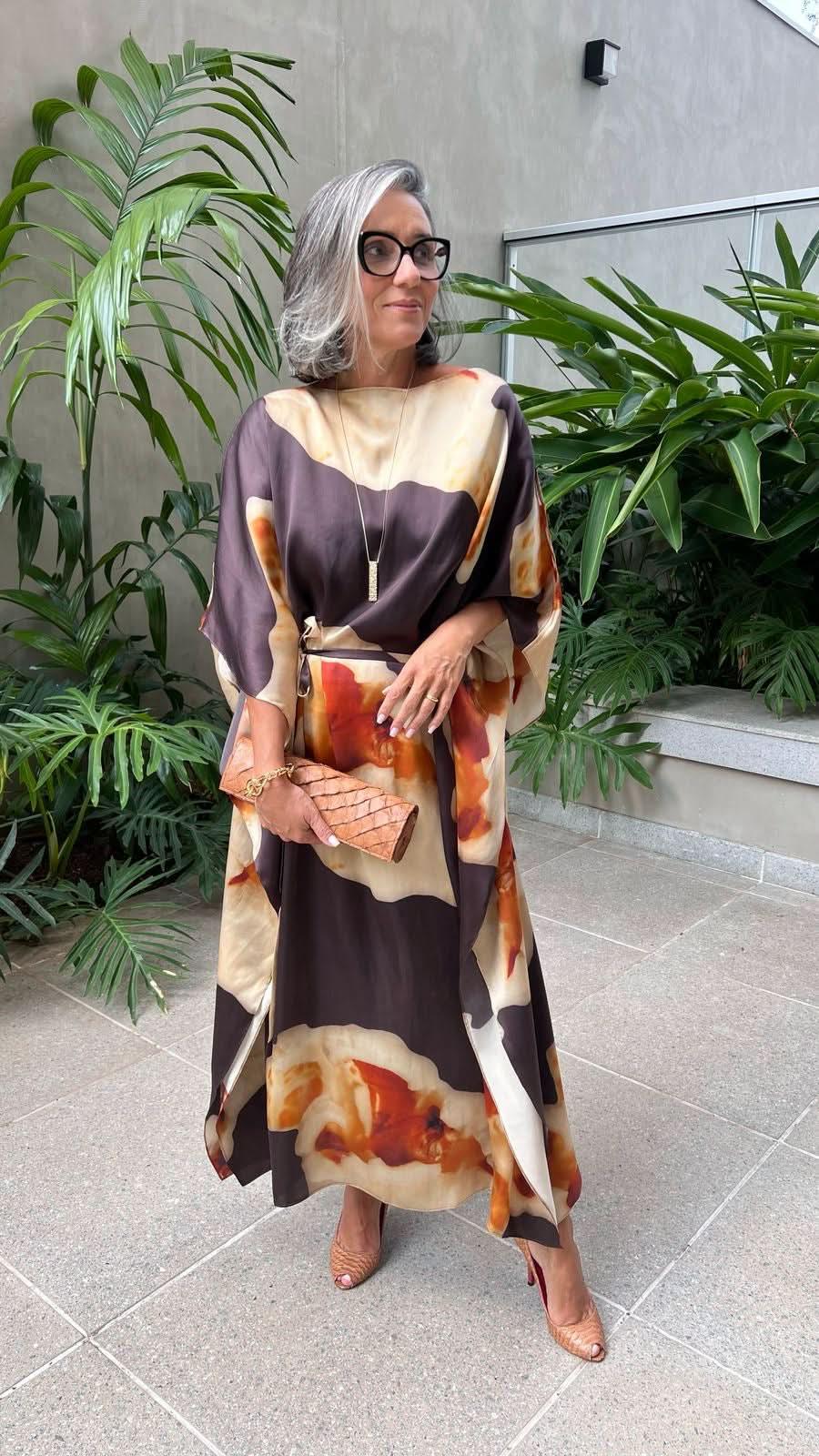 Kaftan Longo Seda Estampa EZILDINHA