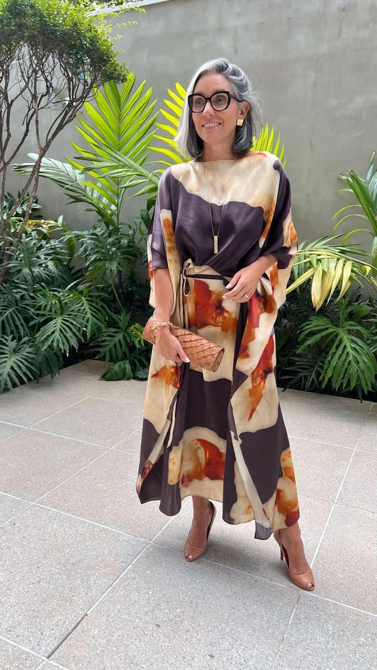 Kaftan Longo Seda Estampa EZILDINHA