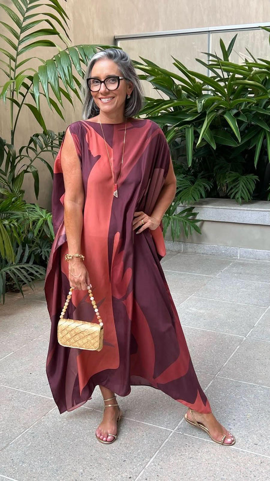 Kaftan Longo Seda Estampa Gotham EZILDINHA