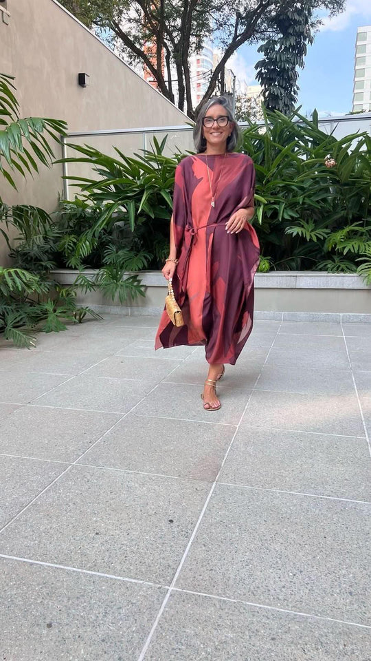 Kaftan Longo Seda Estampa Gotham EZILDINHA