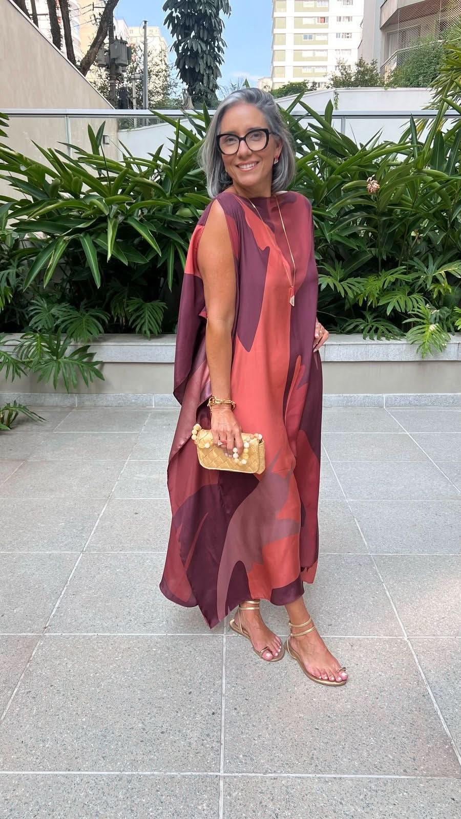 Kaftan Longo Seda Estampa Gotham EZILDINHA