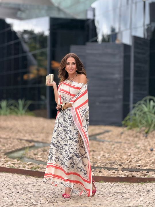 Vestido Kaftan Tahiti Feminino Estampado Floral Tropical Viscose Crepe EZILDINHA