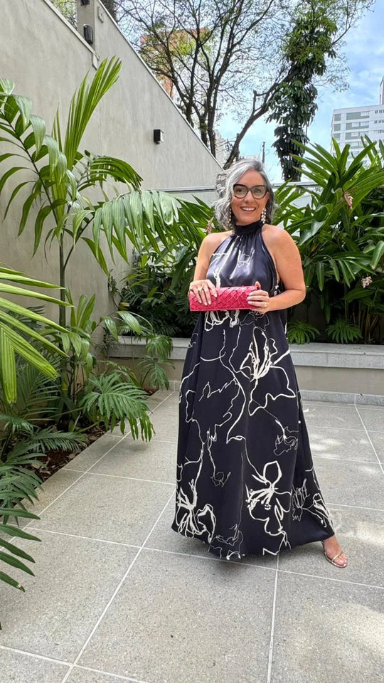 Vestido Laço Seda Pura Estampa Sakura EZILDINHA