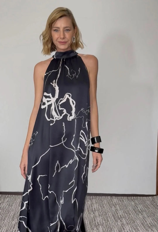 Vestido Laço Seda Pura Estampa Sakura EZILDINHA