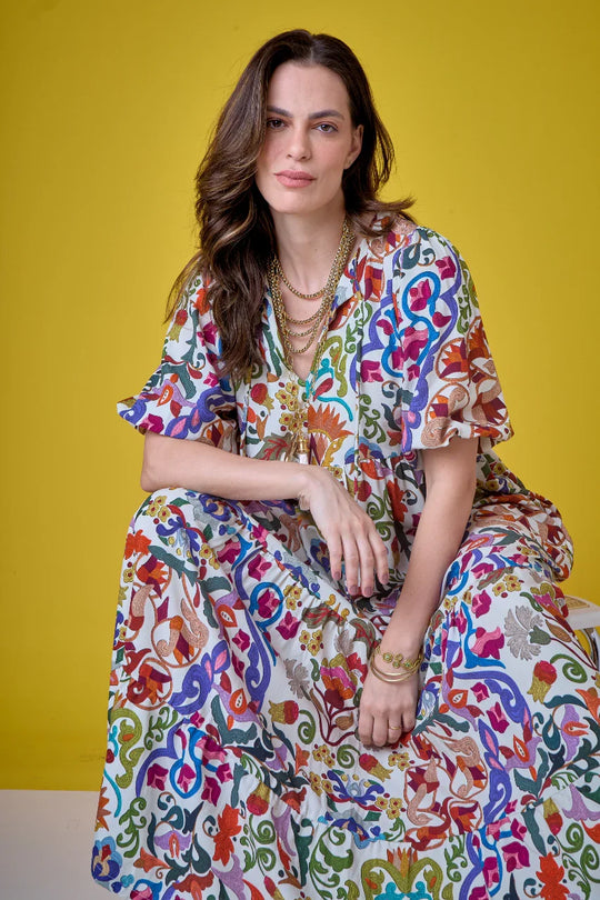 (PRÉ-VENDA) Vestido Tapeçaria em Viscose com Seda EZILDINHA