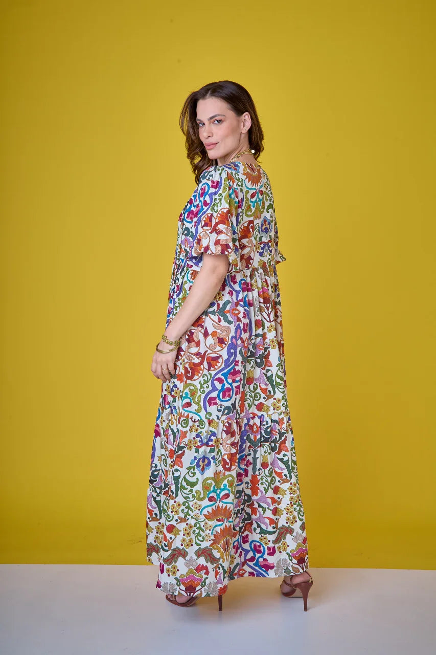 (PRÉ-VENDA) Vestido Tapeçaria em Viscose com Seda EZILDINHA