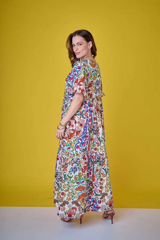 (PRÉ-VENDA) Vestido Tapeçaria em Viscose com Seda EZILDINHA