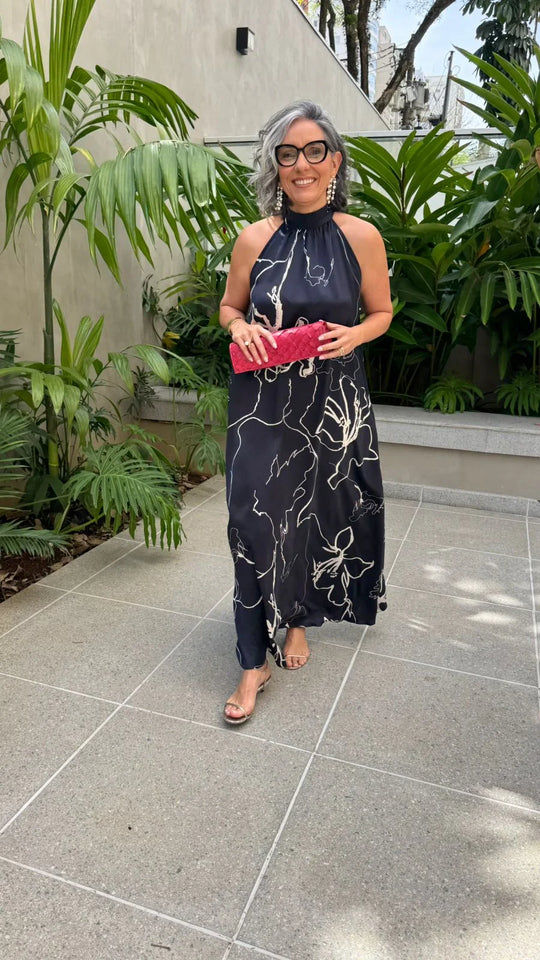 Vestido Laço Seda Pura Estampa Sakura EZILDINHA