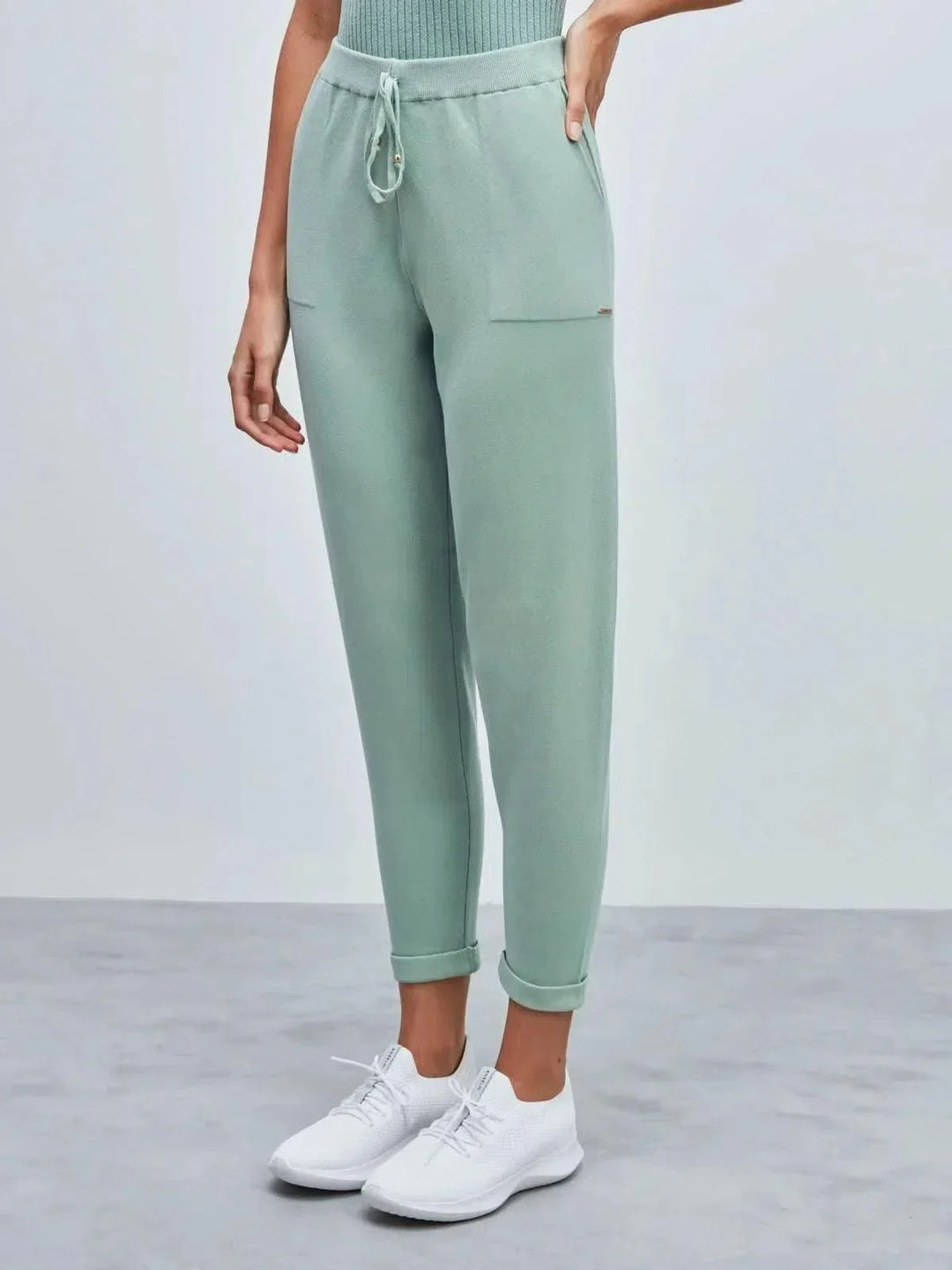 Calça em Tricô com Barra Italiana Verde ÁguaAmbicione by ALSELMIThe Boutique