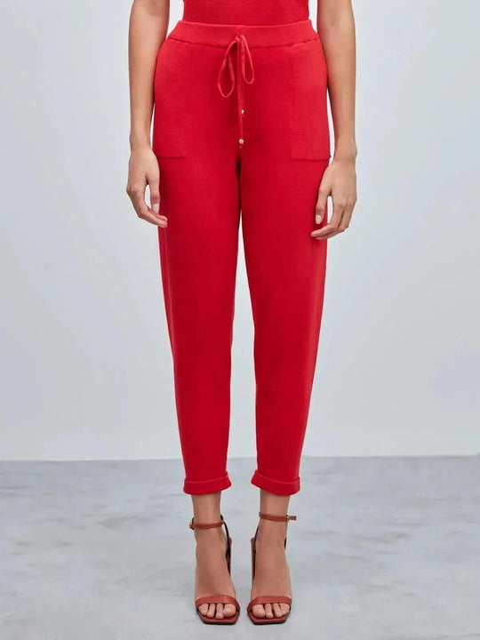 Calça em Tricô com Barra Italiana VermelhoAmbicione by ALSELMIThe Boutique