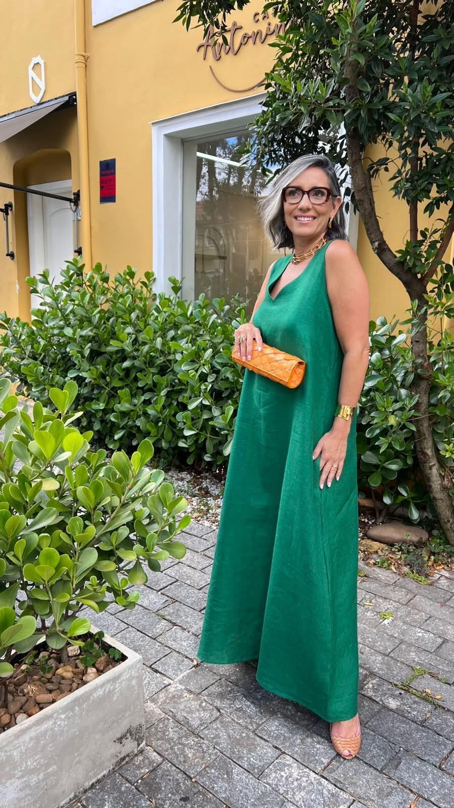 Vestido Paula Linho Verde Esmeralda EZILDINHA
