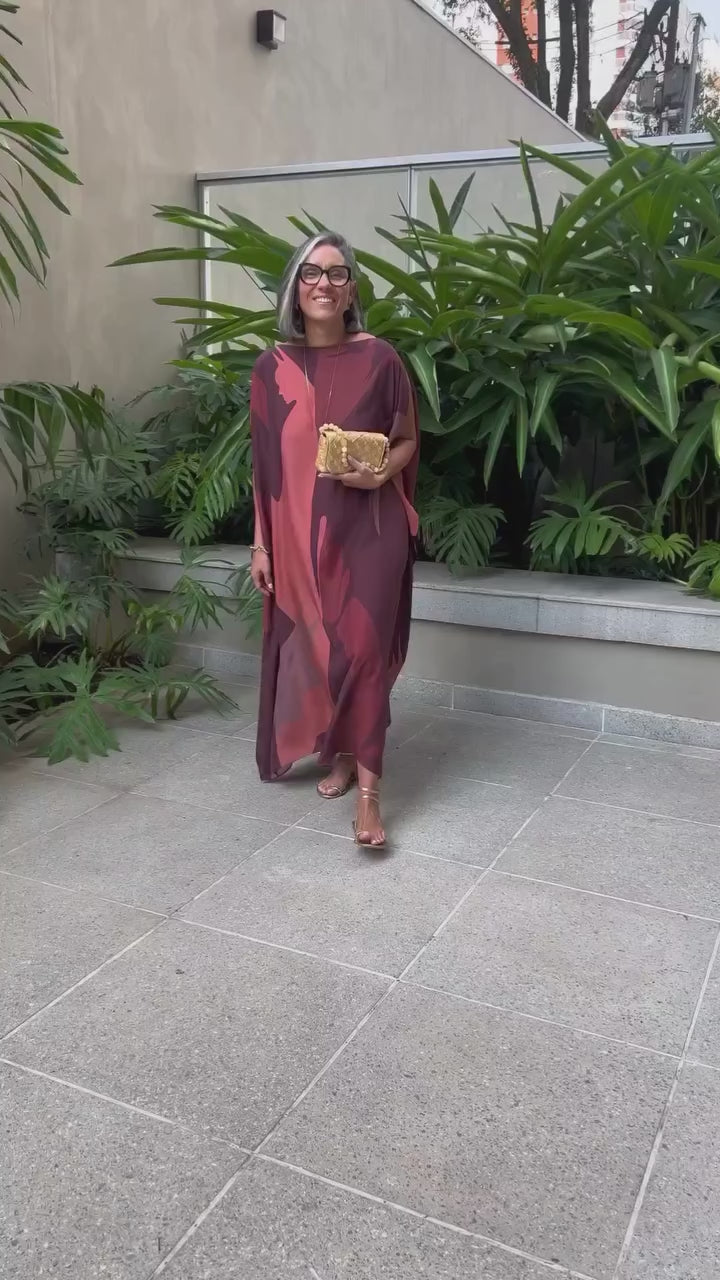 Kaftan Longo Seda Estampa EZILDINHA