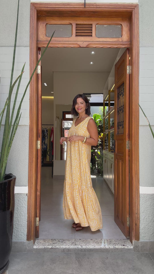 Vestido Pedrinhas Amarelo EZILDINHA