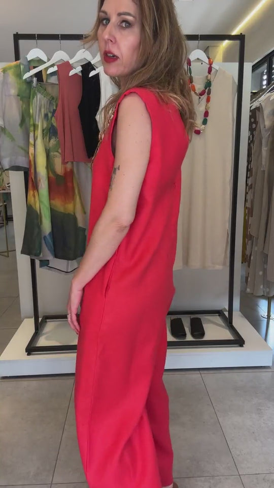 Macacão Linho Vermelho Ezildinha no