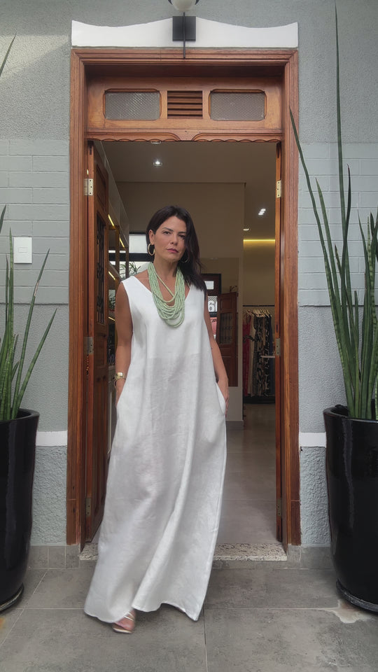 Vestido Paula Linho Off White EZILDINHA