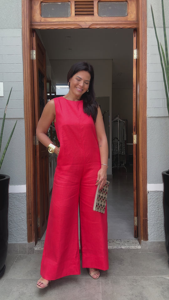 Macacão Linho Vermelho Ezildinha no