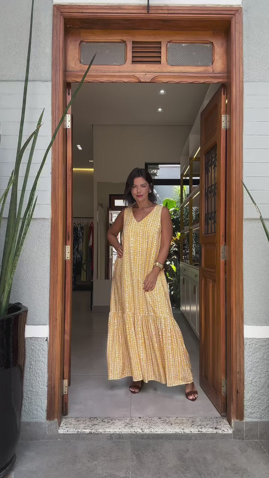 Vestido Pedrinhas Amarelo EZILDINHA