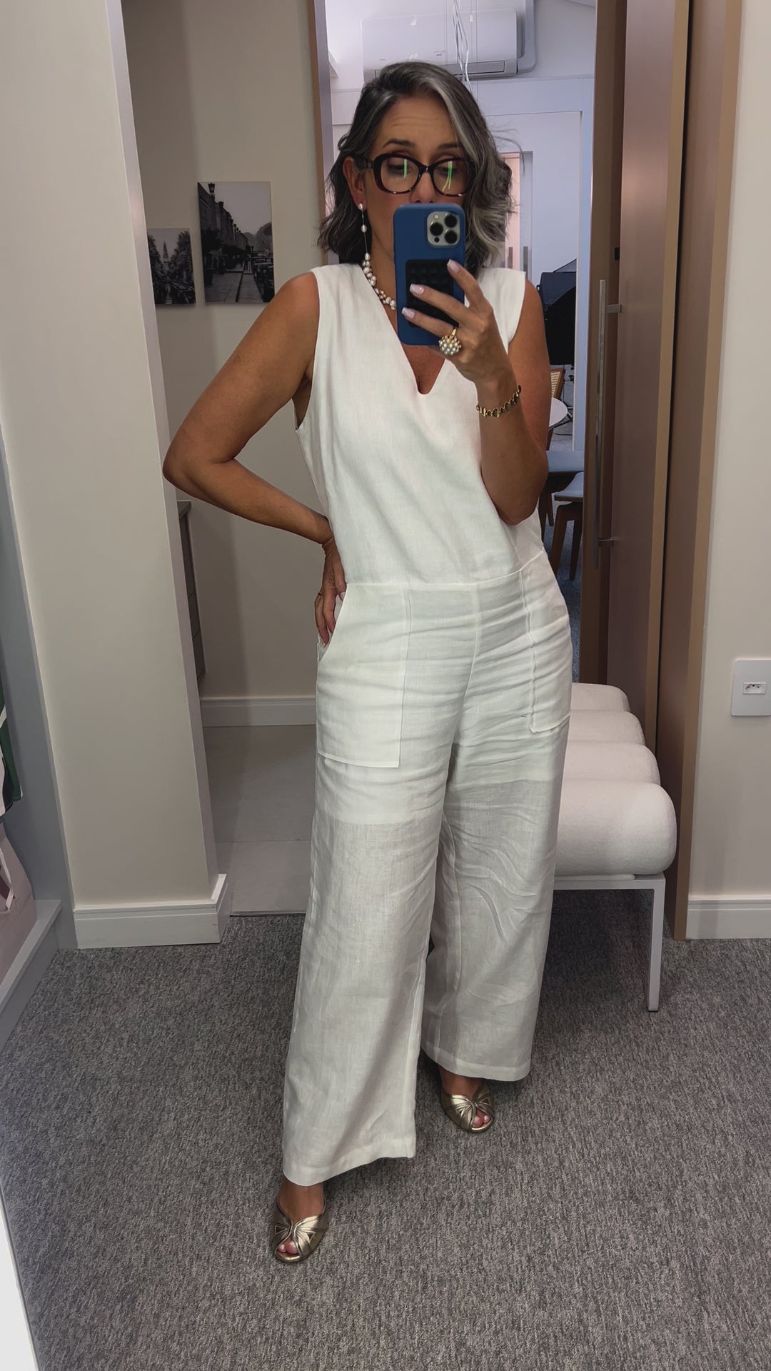 Macacão Worker Linho Off White Ezildinha