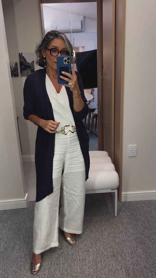 Macacão Worker Linho Off White Ezildinha