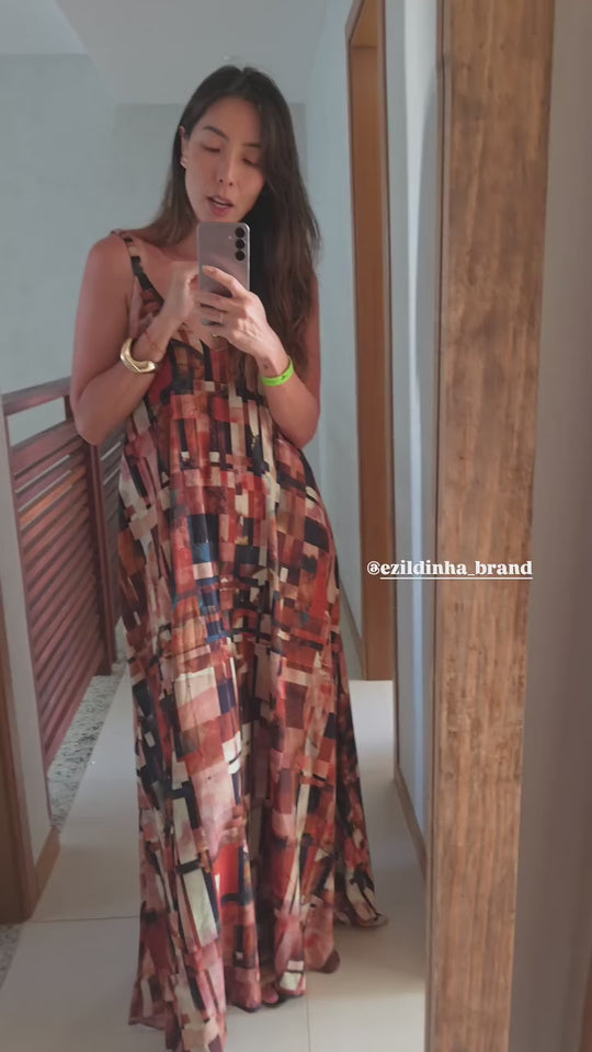 Vestido Alça Longo Estampa Detroit EZILDINHA