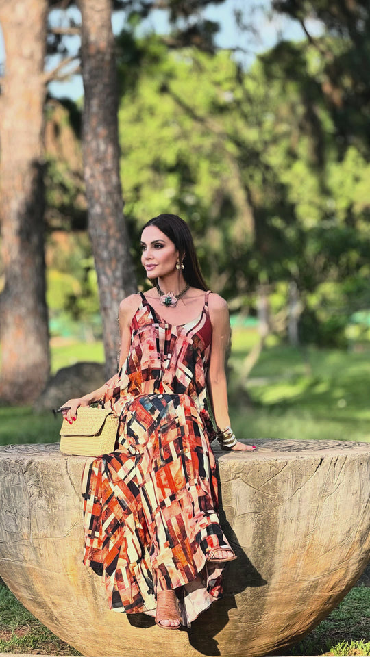 Vestido Alça Longo Estampa Detroit EZILDINHA