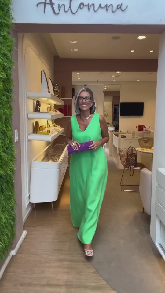 Vestido Paula Linho Verde Grama EZILDINHA