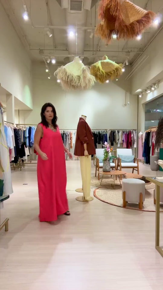 Vestido Paula Linho Cereja EZILDINHA