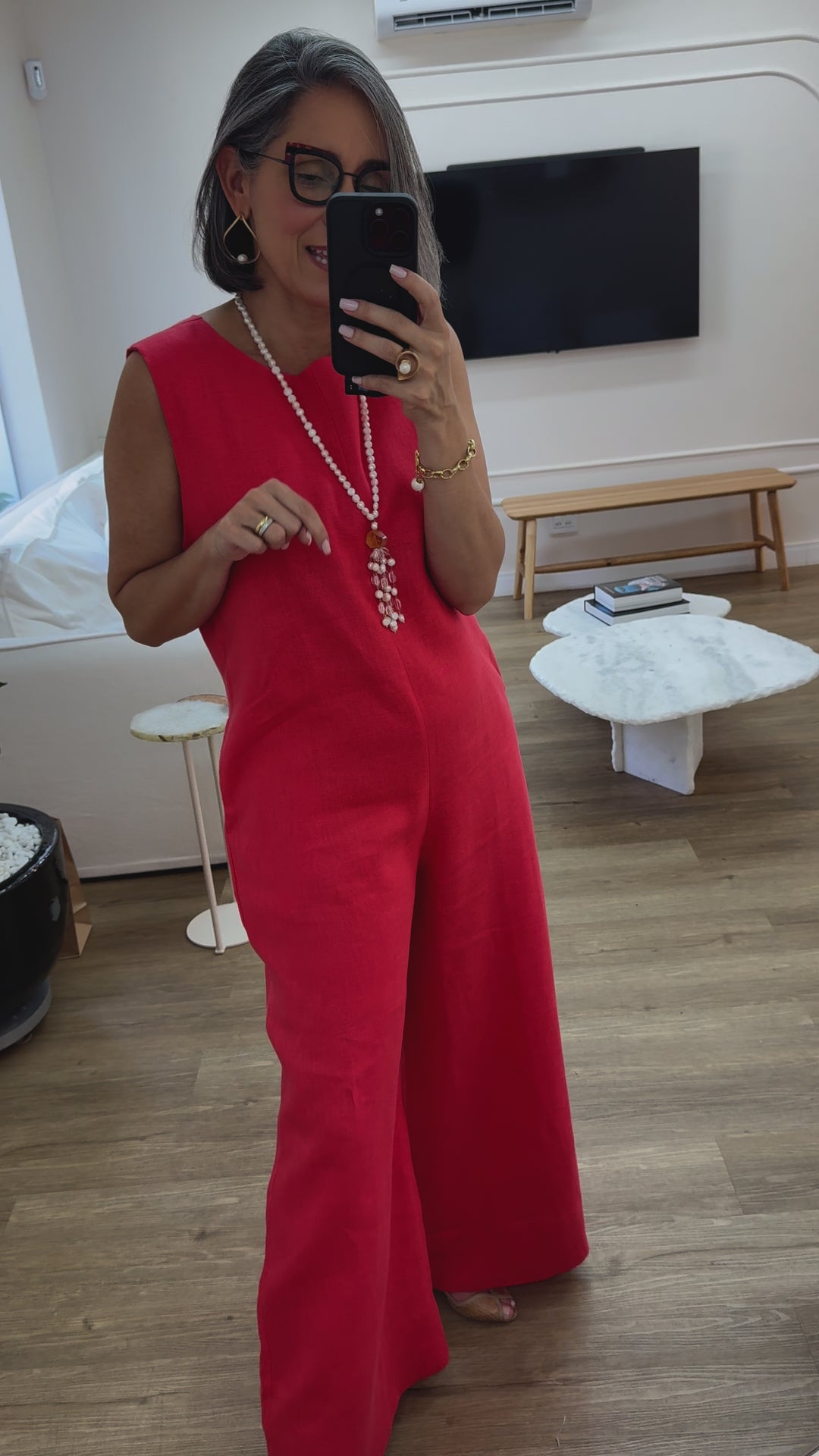 Macacão Linho Vermelho Ezildinha no