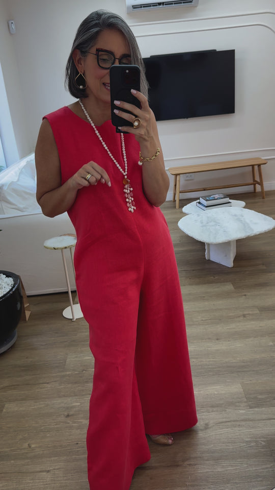 Macacão Linho Vermelho Ezildinha no