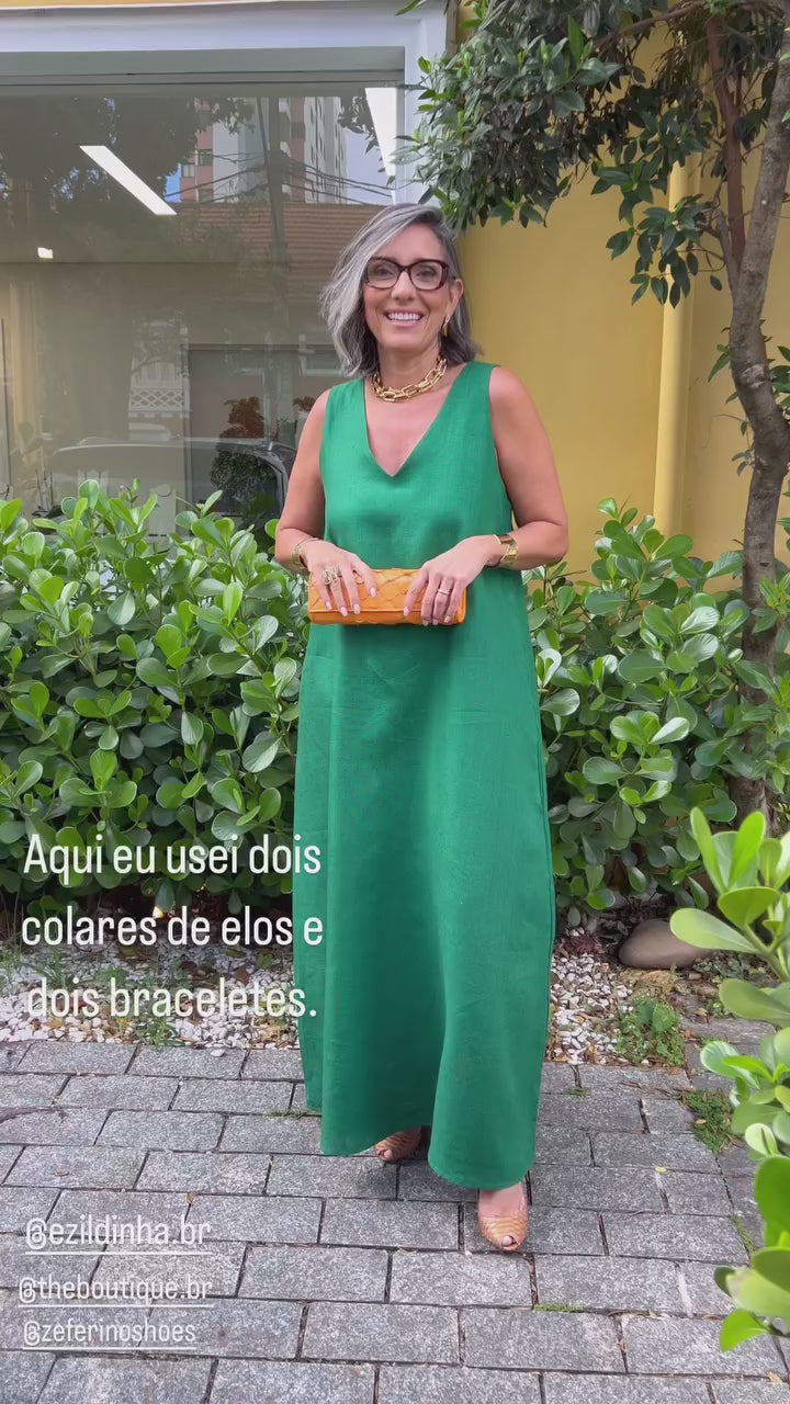 Vestido Paula Linho Verde Esmeralda EZILDINHA